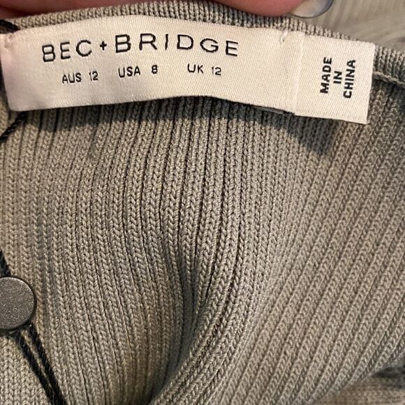 NWT Bec and Bridge Versailles Knit Mini Bodycon Sculpted Sage Green Dress - Picture 6 of 12